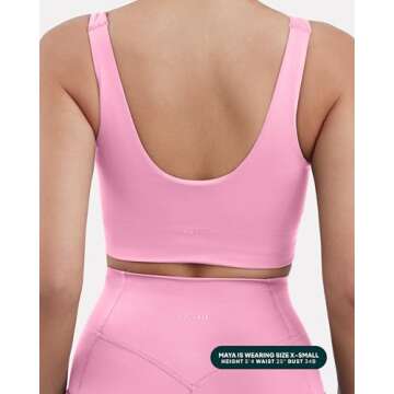 PAVOI ACTIVE Compression Sports Bras for Women | Medium Support Square Neck Longline Workout Bra Removable Pads | HiPerform | Small, Petal