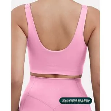 PAVOI ACTIVE Compression Sports Bras for Women | Medium Support Square Neck Longline Workout Bra Removable Pads | HiPerform | Small, Petal