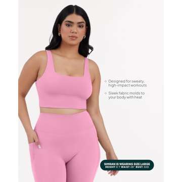 PAVOI ACTIVE Compression Sports Bras for Women | Medium Support Square Neck Longline Workout Bra Removable Pads | HiPerform | Small, Petal