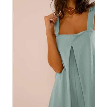 Huaqiao Women's Summer Casual Rompers Stretchy Onesie Loose Sleeveless Shorts Jumpsuits with Pockets (Teal-XS)