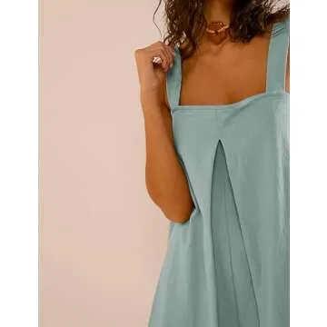 Huaqiao Women's Summer Casual Rompers Stretchy Onesie Loose Sleeveless Shorts Jumpsuits with Pockets (Teal-XS)