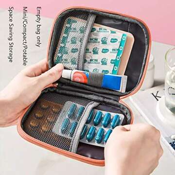 First Aid Kit Bag Compact Travel Medication Pouch - Portable Medical Organizer in Pink