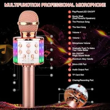 ShinePick Karaoke Microphone, 4 in 1 Wireless Microphone with LED Lights Handheld Portable Karaoke Machine, Home KTV Player, Compatible with Android & iOS Devices(Pink)