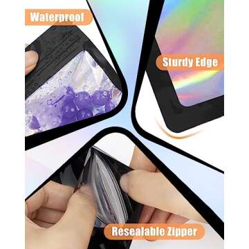 Colemoly Black Resealable Bags Holographic Bags Packaging Bags 300 PCS with Clear Window for Food Storage Jewelry Supplies Small Business (Outer Size 3.54x5.31 Inch/Inner Size 3x4 Inch)