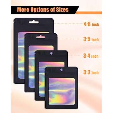Colemoly Black Resealable Bags Holographic Bags Packaging Bags 300 PCS with Clear Window for Food Storage Jewelry Supplies Small Business (Outer Size 3.54x5.31 Inch/Inner Size 3x4 Inch)