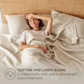 Bedsure Linen Sheets - King Size Sheets Set, Blend from Linen Cotton Bedsheets, Breathable & Soft, Gifts for All Seasons, 4 Pieces, Linen