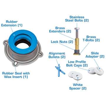 Danco 10879 One Toilet Perfect Seal Wax Ring & Zero Cut, Mess Install, Complete Kit Includes Bolts and Adapters, 1-Pack, blue