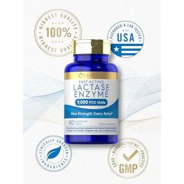 Carlyle Lactase Enzyme Pills 9000 FCC | 180 Tablets | Fast Acting Dairy Relief Supplement | Max Strength Support | Non-GMO, Gluten Free
