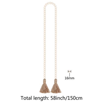 Rustic Wood Bead Garland Farmhouse Boho Decor 58in