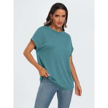 AUTOMET Womens Tops Oversized Business Casual Shirts Loose Fit Short Sleeve Tshirts Summer Clothes Fashion Trendy Outfit Bluegreen XL