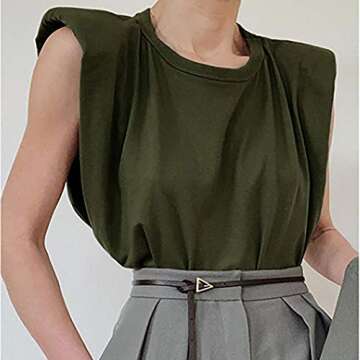 FENGQIYUNHAI Women's Stylish Shoulder Pad T Shirt