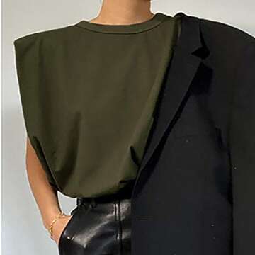 FENGQIYUNHAI Women's Stylish Shoulder Pad T Shirt