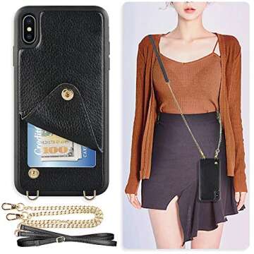 JLFCH for iPhone Xs Max Wallet Case, for iPhone Xs Max Crossbody Case, Leather Wallet Case with Card...