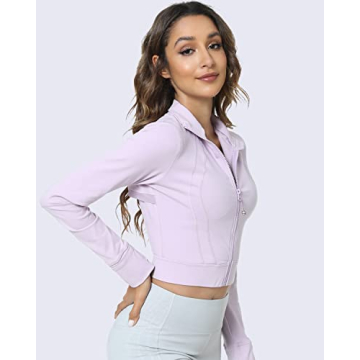 Stylish Women's Cropped Full Zip Athletic Jacket in Fair Orchid