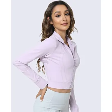 Stylish Women's Cropped Full Zip Athletic Jacket in Fair Orchid