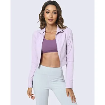 Stylish Women's Cropped Full Zip Athletic Jacket in Fair Orchid