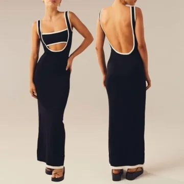 Chic Backless Knit Maxi Dress for Trendy Summer Style