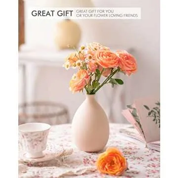 Beige White Ceramic Rustic Vase Set - 4 for Flowers Pampas Grass, Bookshelf Decor, Dining Table, Modern Farmhouse Decor