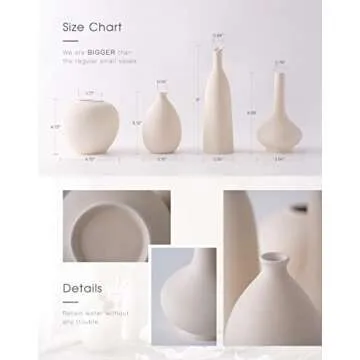 Beige White Ceramic Rustic Vase Set - 4 for Flowers Pampas Grass, Bookshelf Decor, Dining Table, Modern Farmhouse Decor