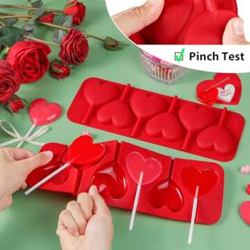 Webake Heart Lollipop Molds 6 Holes Heart Shaped Chocolate Candy Sucker Molds with Lollipop Sticks, Heart Silicone Molds for Chocolate, Candy, Cake Pop, Cake Decorations, Pack of 2