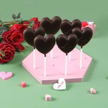 Webake Heart Lollipop Molds 6 Holes Heart Shaped Chocolate Candy Sucker Molds with Lollipop Sticks, Heart Silicone Molds for Chocolate, Candy, Cake Pop, Cake Decorations, Pack of 2