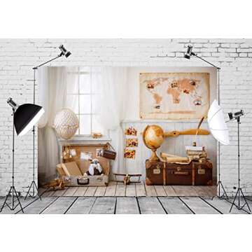 BELECO 7x5ft Travel-Themed Backdrop for Children's Photography and Events