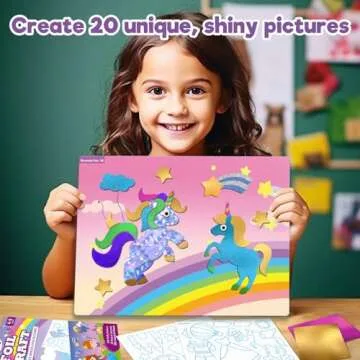 Yazhiji Foil Art Craft Kits for Kids Unicorns Princess Mess -Free Fun Activity Set for Child,DIY Printing Craft Kits, Gifts for Ages 4 5 6 7 8 9 10 11 12 Party Supplier Toys for Boys Girls