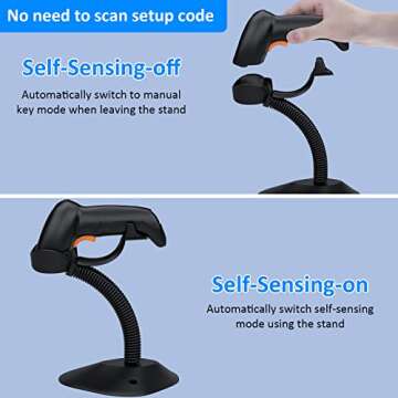 Symcode Bluetooth Wireless Barcode Scanner with Auto-Sensing Stand,Putting on Stand to Scan Automati...