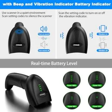 Symcode Bluetooth Wireless Barcode Scanner with Auto-Sensing Stand,Putting on Stand to Scan Automatically Sense Scanning 2D QR Bluetooth Barcode Scanner with Battery Level Indicator More-to-one Mode