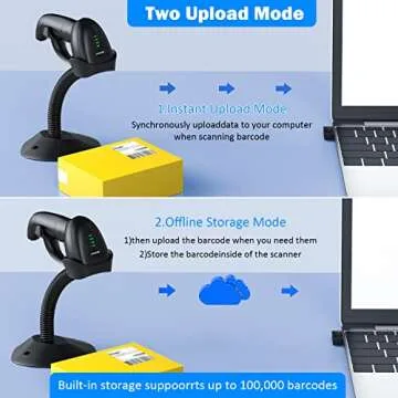 Symcode Bluetooth Wireless Barcode Scanner with Auto-Sensing Stand,Putting on Stand to Scan Automatically Sense Scanning 2D QR Bluetooth Barcode Scanner with Battery Level Indicator More-to-one Mode