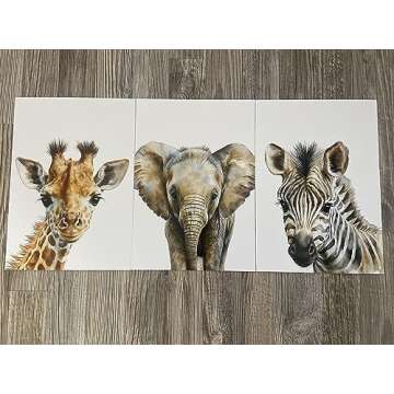 Safari Animals Set of 3 Unframed Poster Prints, Baby Girl Boy Children Nursery Bedroom Playroom Wall...