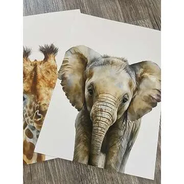 Safari Animals Set of 3 Unframed Poster Prints, Baby Girl Boy Children Nursery Bedroom Playroom Wall Art Decor, Giraffe Elephant Zebra, Watercolor Style (8x10)