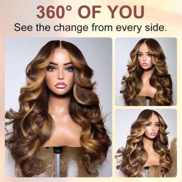 Highlight Lace Front Wig Human Hair Ombre Body Wave Human Hair Wig 13x4 HD Lace Closure Wigs Pre Plucked with Baby Hair 4/27 Balayage Human Hair Wigs 220% Density for Women 28 Inch