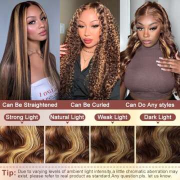 Highlight Lace Front Wig Human Hair Ombre Body Wave Human Hair Wig 13x4 HD Lace Closure Wigs Pre Plucked with Baby Hair 4/27 Balayage Human Hair Wigs 220% Density for Women 28 Inch
