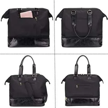 MINKARS Weekender Bag with Shoe Compartment Travel Duffle, Carry On 20 Inch, Black