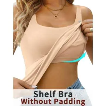 V FOR CITY Tank Top for Women with Shelf Bra Cotton Adjustable Wide Strap Camisole Basic Cami Undershirts 2 Pack XL