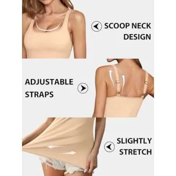 V FOR CITY Tank Top for Women with Shelf Bra Cotton Adjustable Wide Strap Camisole Basic Cami Undershirts 2 Pack XL