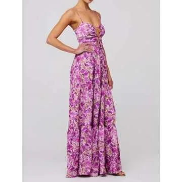 Women Y2k Floral Summer Casual Sleeveless Maxi Dresses Sexy Backless Bodycon Dresses Spaghetti Strap Long Dresses