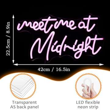 Meet Me At Midnight Neon Sign - Dimmable LED Light for Wall Decor