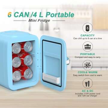 CROWNFUL Mini Fridge, 4 Liter/6 Can Portable Cooler and Warmer Personal Fridge for Skin Care, Cosmet...