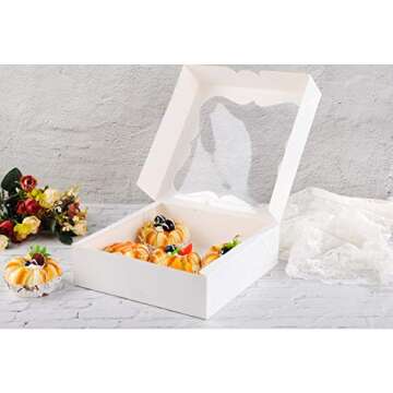 20Pack 9x9x2.5 inches Bakery Pie Boxes with Window White Bakery Box Cookie Boxes for Strawberries