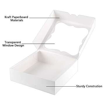 20Pack 9x9x2.5 inches Bakery Pie Boxes with Window White Bakery Box Cookie Boxes for Strawberries
