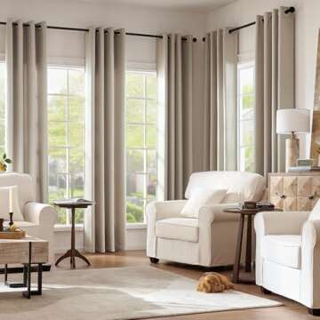 jinchan Room Darkening Linen Textured Curtain 108 Inch Long for Living Room Thermal Insulated Grommet Top Window Drape for Bedroom 52x108 Greyish Beige 1 Panel