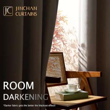 jinchan Room Darkening Linen Textured Curtain 108 Inch Long for Living Room Thermal Insulated Grommet Top Window Drape for Bedroom 52x108 Greyish Beige 1 Panel