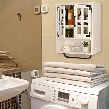 RUSTOWN Wood Wall Storage Cabinet with Cross Glass Doors, Farmhouse Wall Mounted, 3 Tier Rustic Cabi...