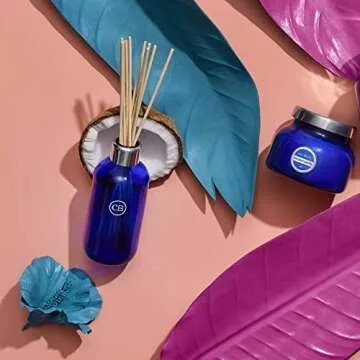 Capri Blue Coconut Santal Reed Diffuser Set - Includes Reed Diffuser Sticks, Fragrance Oil, and Glass Bottle - Luxury Scented Room Fresheners - Cobalt Blue (8 fl oz)