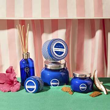 Capri Blue Coconut Santal Reed Diffuser Set - Includes Reed Diffuser Sticks, Fragrance Oil, and Glass Bottle - Luxury Scented Room Fresheners - Cobalt Blue (8 fl oz)