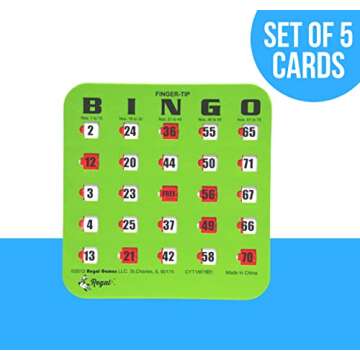 Regal Bingo Bulk Bingo Cards with Sliding Windows - Reusable Large Print Bingo Game Cards for Adults Large Group - 5 Pack, Green