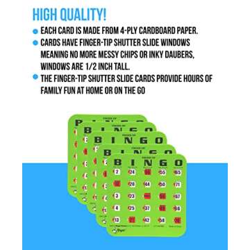 Regal Bingo Bulk Bingo Cards with Sliding Windows - Reusable Large Print Bingo Game Cards for Adults Large Group - 5 Pack, Green