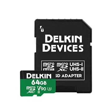 Delkin Devices 64GB Power MicroSD UHS-II (V90) - 300MB/s Read, 250MB/s Write, for 8K, 4K, 3D, HDR, and 360 Video Recording | High-Performance for Cameras
